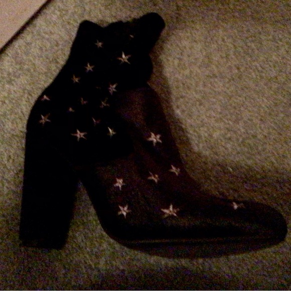 Black Suede Printed Heeled Ankle Boots - Picture 2 of 7